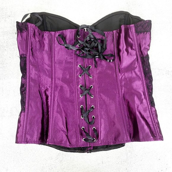 NEW ADORE ME Purple Corset Black Lace Top LARGE 2XL XXL Slimming Curvy Lingerie - Picture 8 of 11